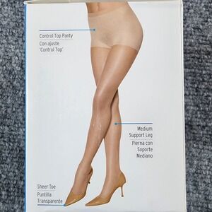 NEW Leggs Sheer Energy Sz Q Pantyhose x2 Suntan Control Top Reinforced Toe 65206